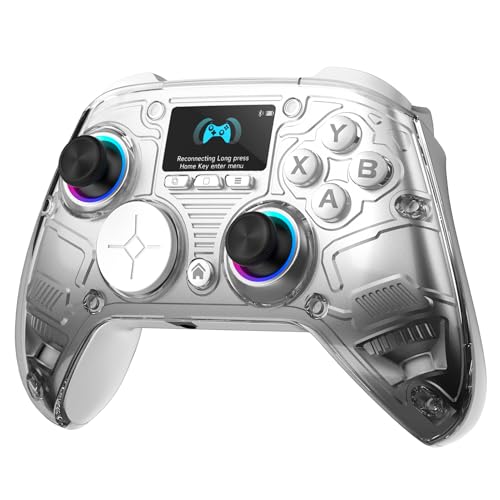 AOC コントローラー pc switch ゲームパッド【多機能LCDディスプレイ】Bluetooth 5.0・2.4G・有線3way接続 Turbo連射機能 6軸ジャイロセンサー 4段階バイブレーション調整 10色のRGBカラー 高精密ボタン 1000mAh 15時間連続使用 人体工学設計 持ちやすい PC/Steam deck/Switch/Android/iOSに対応 ホワイト