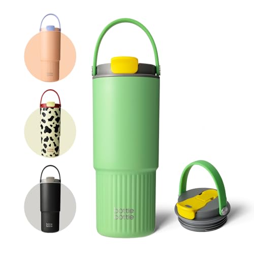 BOTTLE BOTTLE Isolierte Wasserflasche mit Strohhalm und Griff, Edelstahl-Wasserflaschen für Auto, Sport, Zuhause, Büro und Schule, 750 ml, auslaufsicher, Salbeigrün