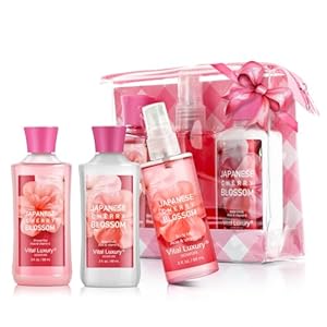 Bath and Body Gift Set for Women and Girls, Japanese Cherry Blossom Spa Set With Natural Extracts-Shower Gel, Body Lotion, Body Mist, Body Care Travel Set for Birthday Mother’s Day Gifts
