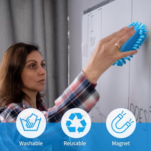 Image of Sherr 18 Pcs Microfiber Shag Magnetic Dry Erase Erasers Washable Whiteboard Eraser Bulk Colorful White Board Eraser for Chalk Markers Home Office Adult(Blue Gray)