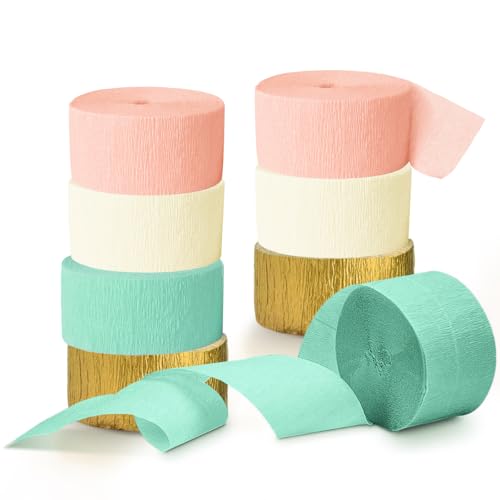 Image of NICROHOME EUR Pastel Party Decorations, 8 Rolls Mint Green Pink White Gold Crepe Paper Streamers for Wedding, Baby Bridal Shower, Engagement Party, Birthday, Valentine's Day, Easter, 82 Ft Long