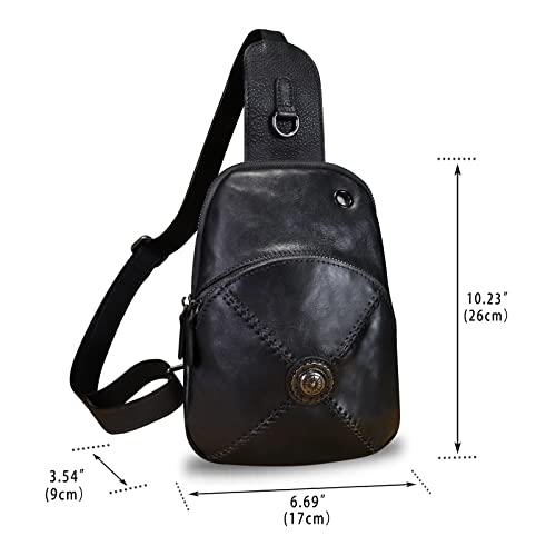 Image of Genuine Leather Small Sling Bag for Women Crossbody Purse Handmade Hiking Daypack Retro Shoulder Backpack Vintage Chest Bags