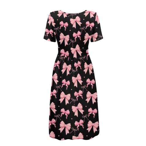 Image of Women's Summer Dresses Short Sleeve Formal Dresses with Pockets
