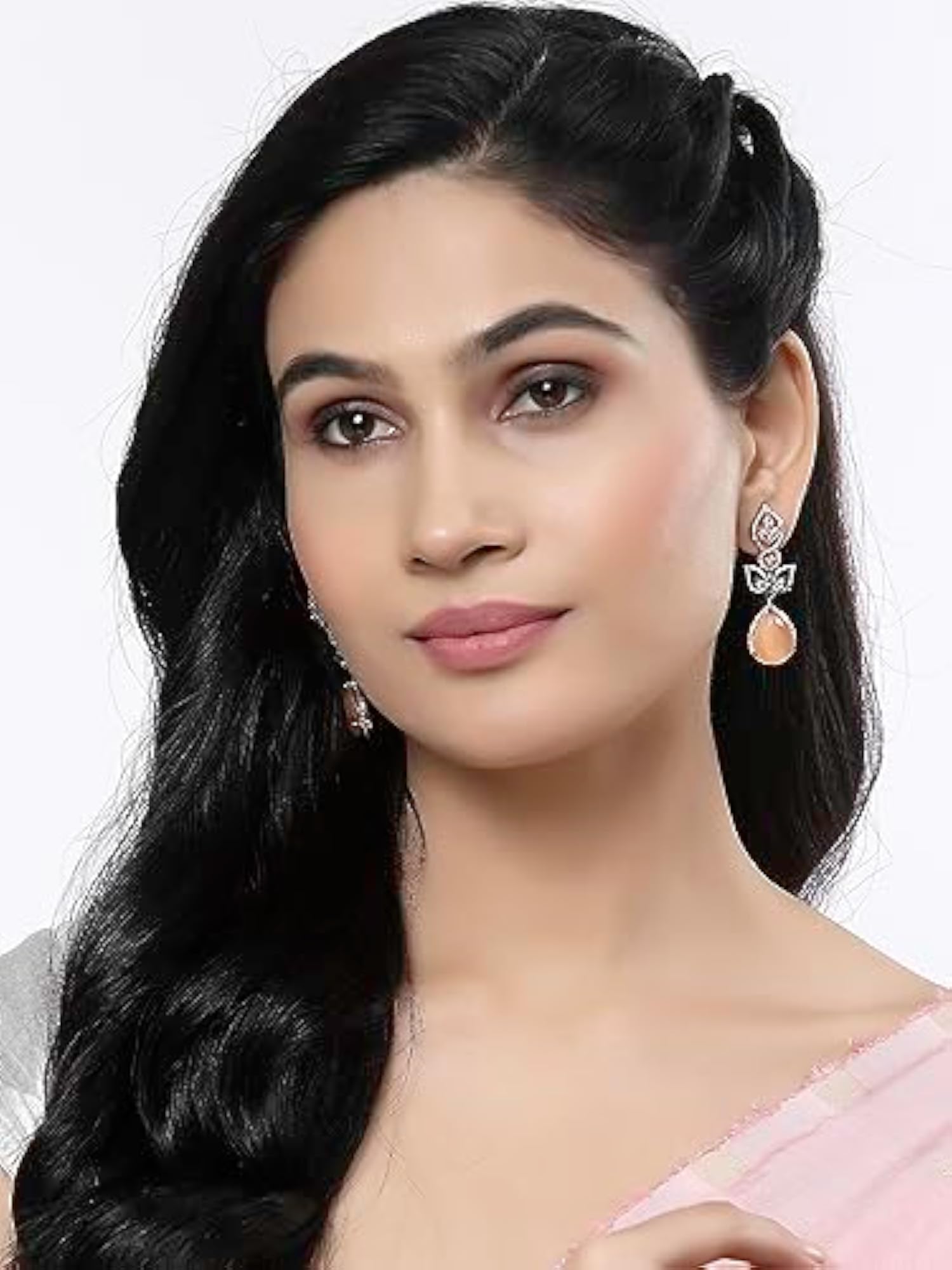 Women's Rose Gold & Oxidised Silver Dual Tone Peach Teardrop Dangler Earrings