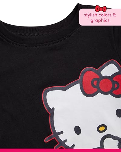 Image of Hello Kitty Girls Pant Set - 3 Piece Short Sleeve Graphic Tee Shirt Zip Up Fleece Jacket and Kids Pants Clothing Set, Size 6X, Red /Black /Bows