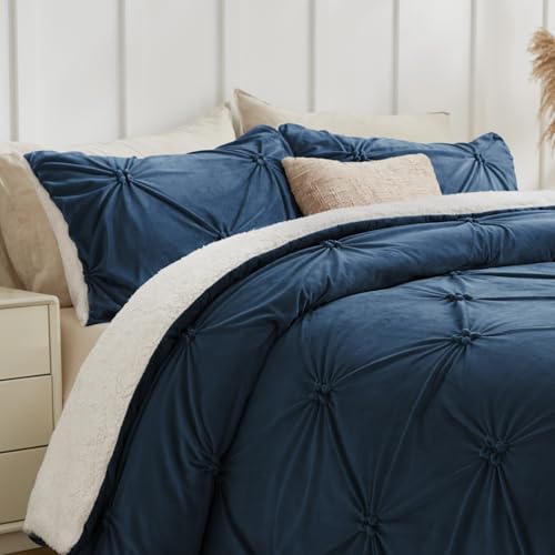 Image of BEDELITE Fluffy Sherpa King Comforter Set,Pintuck-Navy