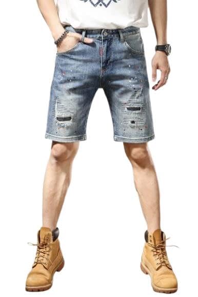 Mens Trendy Slim Fit Denim Shorts Ripped Stretch Pants