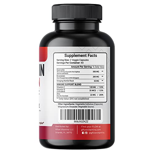 Quercetin With Vitamin C And Zinc - Quercetin 500Mg - Quercetin With Bromelain - Zinc Quercetin - Stinging Nettle -120 Veggie Caps. Quercetin Supplements + Vitamin D3 (Non-Gmo, Gluten-Free, Vegan) #TOP1