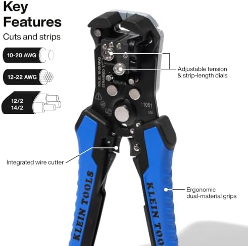 Klein Tools 11061 전선 피복 절단기 / 솔리드 및 연선 AWG 와이어용 와이어 커터, 자체 조절 가능한 튼튼한 Klein 제품 — 사진 2