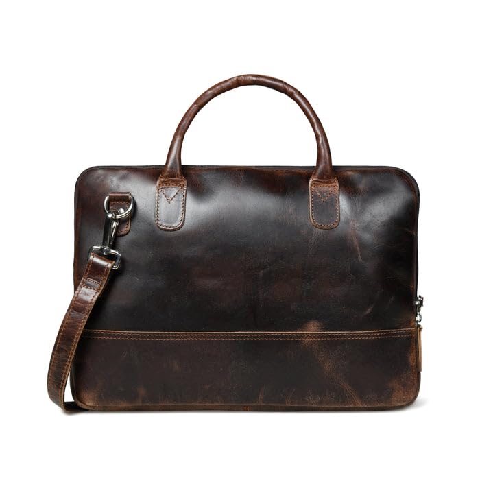 Image of MaheTri Modernist Genuine Leather Laptop Bag (Up to - 15.6 inch) for Men & Women | Unisex Lightweight Leather Briefcase with Adjustable Strap | Multiple card Slots With Zipper Pockets