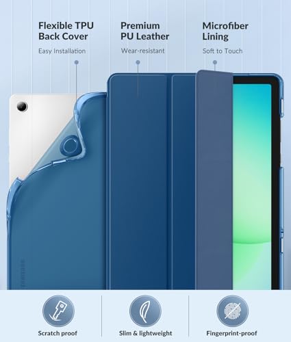 Image of MoKo Case for Samsung Galaxy Tab A11+ Plus 11 inch 2025, Dark Sea Blue | Fit Samsung Galaxy Tab A9+ Plus 2023 with Soft TPU Translucent Back Protective Cover Trifold Stand Case, Auto Wake /Sleep