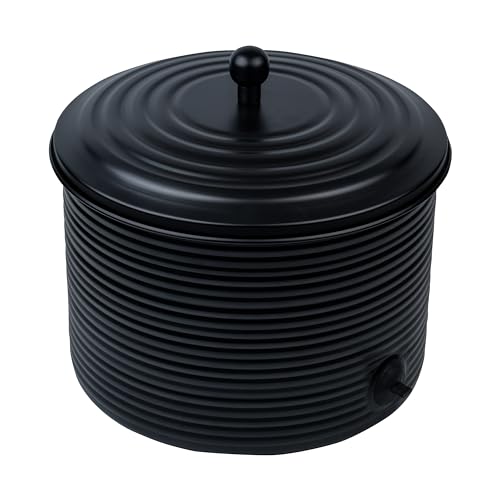 Garden Hose Holder Storage Pot with Lid Antique Ribbed | Water Hose Container Pot Outdoor or Indoor Use | Expandable Water Hose Hider Metal | Holds 125 ft Hose