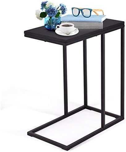 Multigot C-Shaped End Table, Industrial Sofa Side Table with Non-Slip Foot Pads, Wooden Top Steel Frame Coffee Snack Table Computer Laptop Desk for Bedroom, Living Room, Dorm and Office