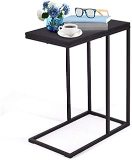 Multigot C-Shaped End Table, Industrial Sofa Side Table with Non-Slip Foot Pads, Wooden Top Steel Frame Coffee Snack Table Computer Laptop Desk for Bedroom, Living Room, Dorm and Office