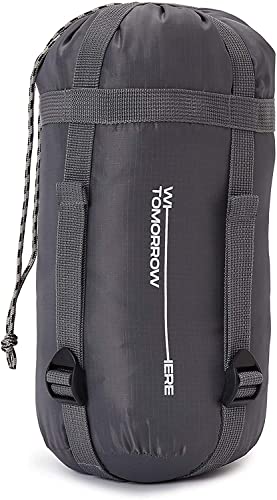 Foto von Where Tomorrow Schlafsack Small and Light - 220 x 80 x 50 cm - inkl. Packsack - kleines Packmaß 26 x 14 cm gepackt - 700g - Ultraleicht - für Outdoor, Backpacking - Grau/Lila