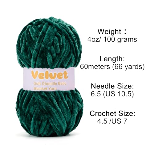 Image of Velvet Chenille Chunky Yarn Knit Crochet Fluffy Soft | Plush Texture, Ideal for Weaving, Crafting, Baby Blanket,and Home Decor, 4oz 66yds Skein