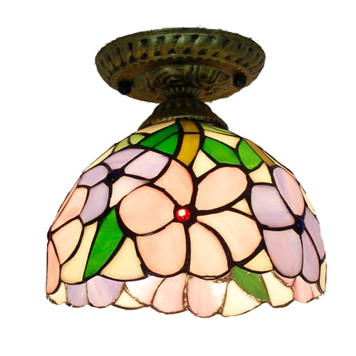 Lámpara Colgante para Isla de Cocina, lámpara de Techo semiempotrada, diseño Floral en vitral, Estilo Barroco Multicolor, para Dormitorio/Comedor/Entrada/Sala de Estar/
