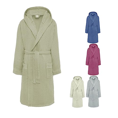 GX GARGIX Accappatoio Spugna Nido D'ape Uomo Donna Puro Cotone Con Tasche Cappuccio