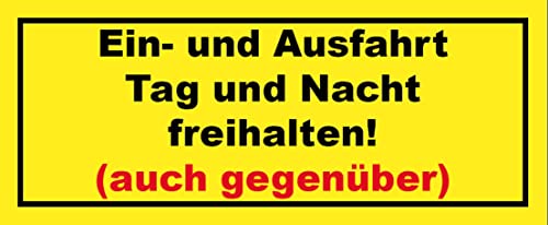 Metall Schild Einfahrt & Ausfahrt Tag Nacht gegenüber freihalten - 29x12 cm mit Bohrlöchern, 3mm Alu-Verbund, rostfrei, made in Germany