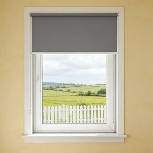 Estores Enrollables Opacos 65 x 115 cm Estores Enrollables Blackout Termicos, con Cadena, Protección Privacidad Térmicos Blackout para Puertas y Ventanas, Gris Oscuro