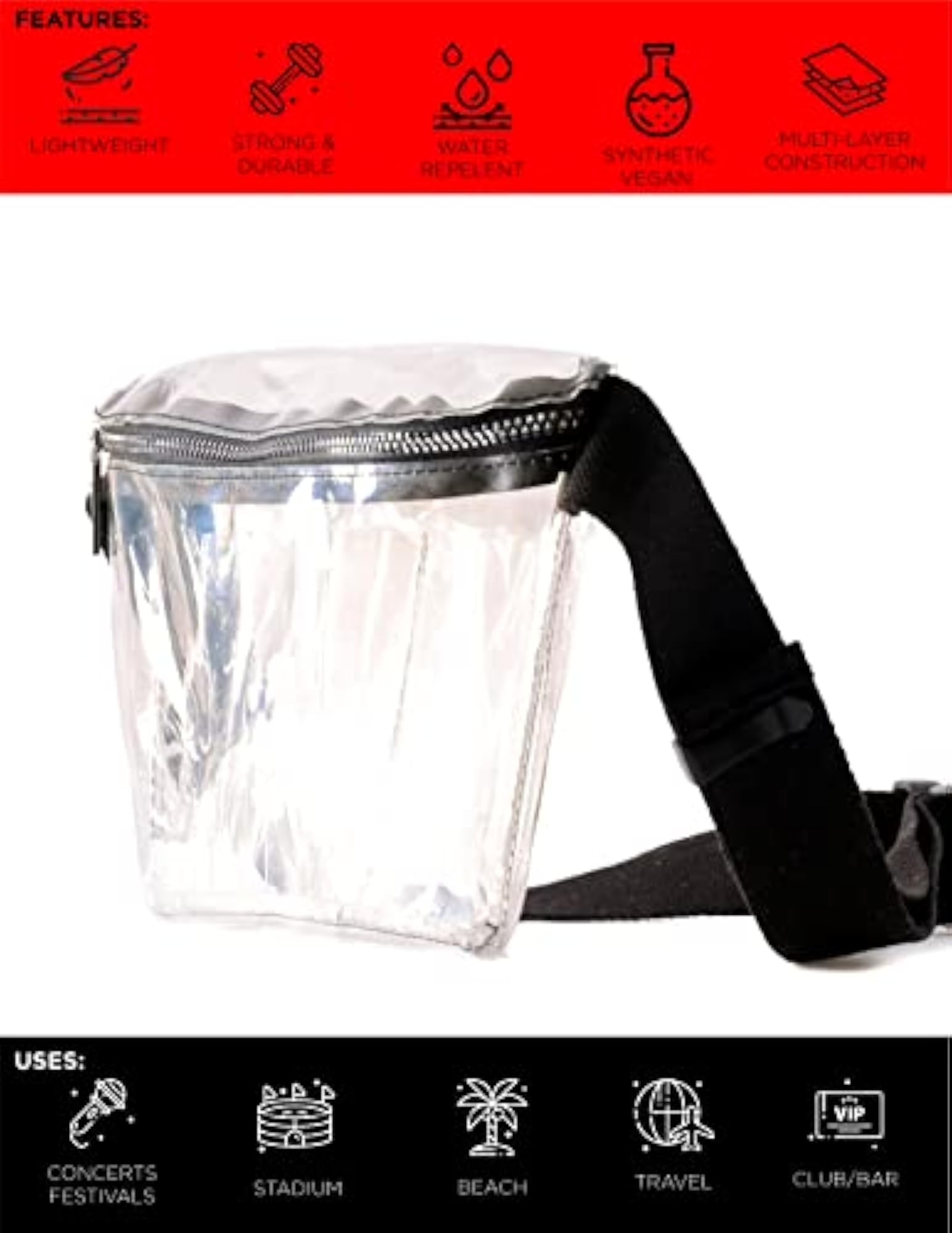 Fanny Pack CRYSTAL Clear Transparent Stadium Ready