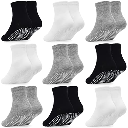 Image of GRPSKCOS Baby Toddler Socks with Grip- 9 Pairs Anti-Skid Infant Socks for Crawling Walking Playing Non Slip Kids Boys Sock