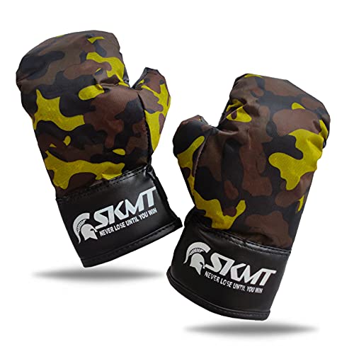 Image of SKMT Never Lose Until You Win Kids Boxing Kit with Filled Punching Bag, Gloves and Headgear, Age 7-13 Years (Yellow Army)