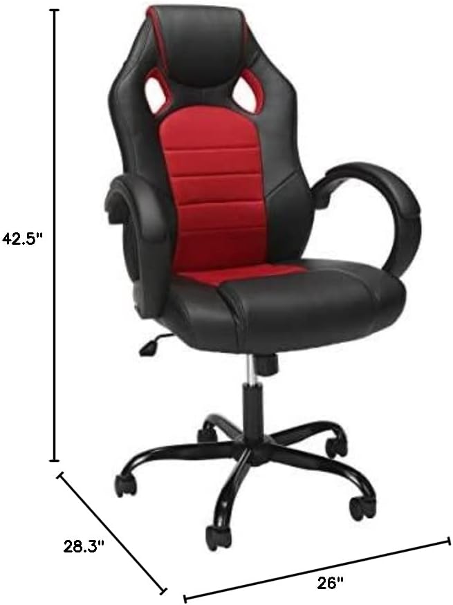 OFM ESS Collection High-Back Gaming Chair, Padded Loop Arms, Red