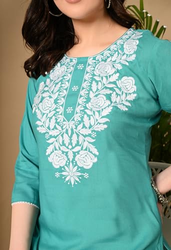 Image of LIBOZA Kurti for Women - Short Chikankari Kurtis for Girls, Lakhnawi Tunic Top Kurta Design for Ladies, Woman Ethnic Kurthis & Shirt with Sleeve