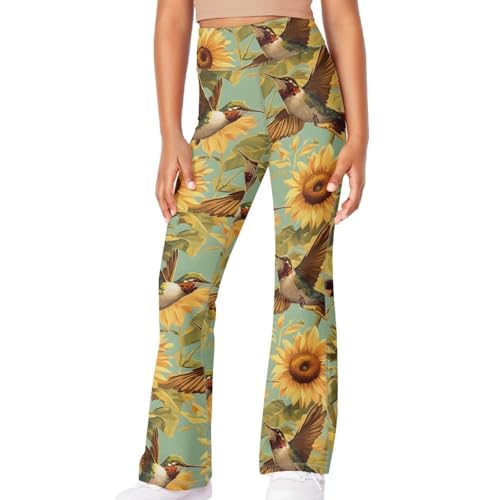 Girls Flared Pants High Waist Stretchy Yoga Leggings Full Length Dance Pants Bottoms for 5-14T3