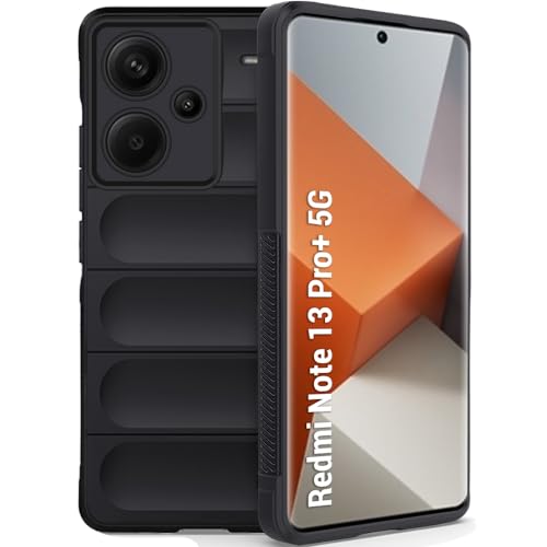 Image of TheGiftKart Liquid Silicon Back Cover Case for Mi Redmi Note 13 Pro Plus 5G | Shockproof Military Grade Protection | Micro-Fibre Cloth On Inner Side | Built-in Anti-Slip Grip Back Cover (TPU, Black)
