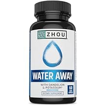 ZHOU Water Away - Natural Water Pills for Women & Men with Dandelion, Potassium, Cranberry and Green Tea, Cellular Energy and Metabolic Health - 60 Veggie Capsules Pack of 1
