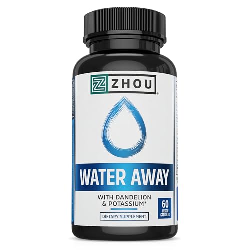 ZHOU Water Away - Natural Water Pills for Women & Men with Dandelion Potassium Cranberry and Green Tea Cellular Energy and Metabolic Health - 60 Veggie Capsules (Pack of 1)