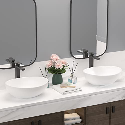 Kes 16" X 13" Oval White Ceramic Vessel Sink Countertop - Modern Egg Shape Above Counter Bathroom Vanity Bowl, Bvs124 #TOP4