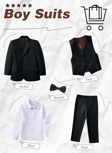 Image of Toddler Suits Slim Fit Suit for Boys,Formal Tuxedo Ring Bearer Outfit Kids Dress Clothes for Wedding,Adjustable Waist