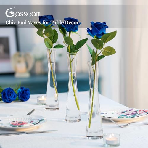 Glasseam Wąski Wazon na Kwiaty - 6 Sztuk, Wysokość 24,5 cm, Szklane, Ręcznie Wykonane do Salonu, Jadalni, Dekoracja Stołu, Tulipanowy