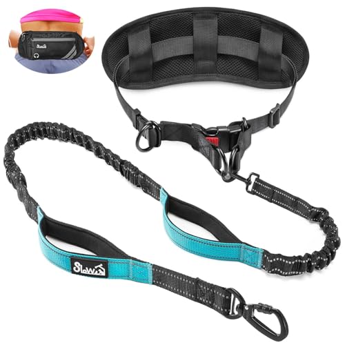 SlowTon Hands Free Dog Leash - with Removable Zipper Pouch, Shock Absorbing Bungee, Dual Handle & Reflective Stitches, Wide Padded Adjustable Waist Leash for Dogs Walking Running (L, for 1 Dog)