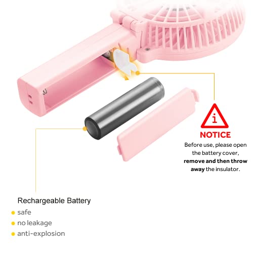 EasyAcc Handheld Fan USB Fans Portable Hand Fan 3 Speeds 180° Foldable with 6 Blades Personal Electric Mini Outdoor Fan with Rechargeable Battery Foldable Handle Desktop for Home Travel Outdoor - Pink