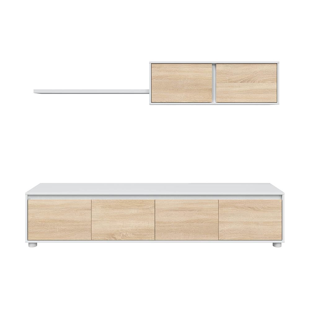 Habitdesign Modèle Alida Meuble de Salon Moderne Finition Blanc « Artik » et chêne Canadien, Dimensions : 200 x 43 x 41 cm (l x H x P).