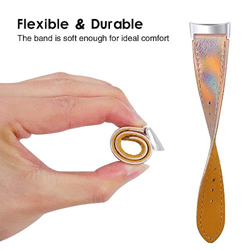Gimuk Compatible with Fitbit Charge 5 Strap for Women Men Genuine Leather Adjustable Sports Strap Replacement Wristband for Charge 5 Tracker Small Large (Bling Rose Gold) - Image 2