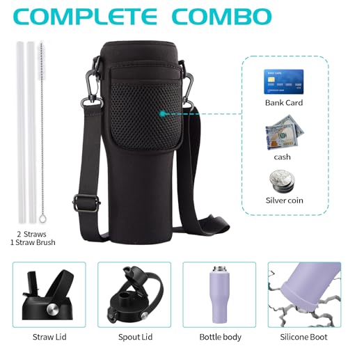 Image of 40 oz Insulated Water Bottle with Straw - Spout Lid, Carrying Case, Metal Thermal Hydro Travel Mug Flask for Cup Holder, Keep Cold 48H Hot 24H