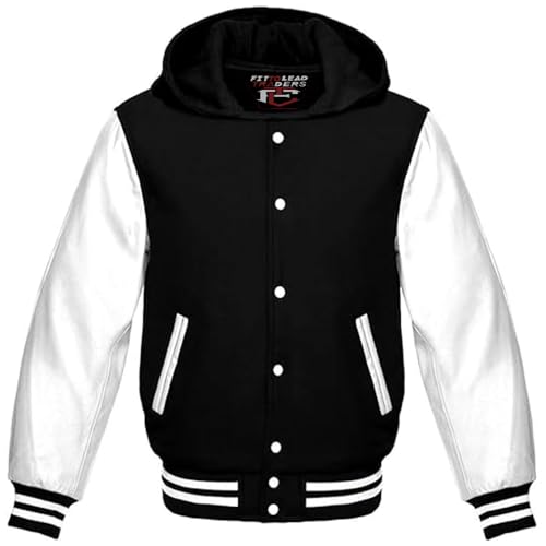 All-Season Varsity Hoodie Jacket – Wool Body & White Leather Sleeves – Classic Letterman Bomber Style