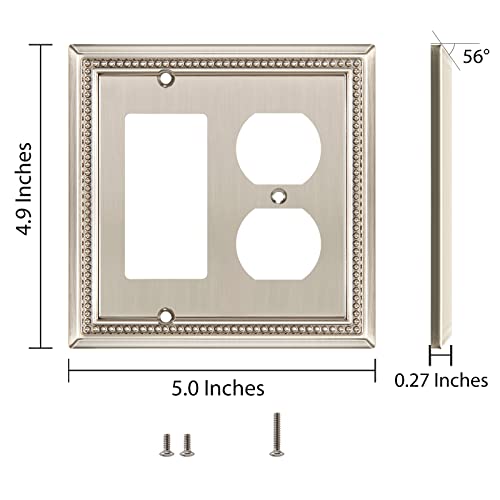 Image of Henne Bery Sunken Pearls Heavy Duty Decorative Wall Plate Switch Plate Outlet Cover (Decorator /Duplex, Satin Nickel)
