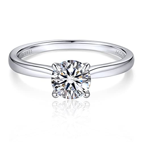 MomentWish Verlobungsring Damen, 1 Karat Solitär 925 Sterling Silber Moissainte Ringe D Farbe VVS1...