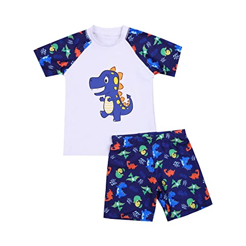 Baby Toddler Boys Swimsuit Set Swimwear Dinosaur Bathing Suit Summer Beach Rash Guards 2 Pieces Set (White,5-6 Years)