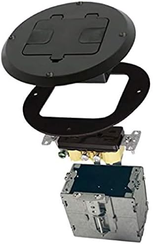 Hubbell-Raco 6239BK Floor Kit with Recessed Duplex 15A TR Device and Adjustable Steel Box, 1-Gang, Black