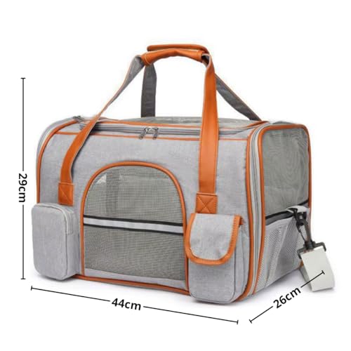 Bolsa De Transporte Viagem Avião Aérea Pet Luxo Em Couro 44x29x26cm Para Cães Gatos (Cinza Claro)