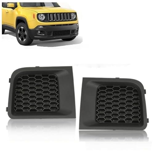 Front Bumper Grille Insert (LH + RH) Compatible With Jeep Renegade 2015-2018 / Center Grille Bezel Outer (Set) / Front Bumper Insert Lower Grill Bezel Cover (1 Pair) Black