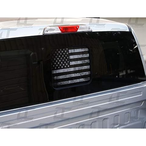 Decal Concepts American Flag Rear Window See Through Accent Decal (Fits F150 2015-2022) (Fits F250 2017-2022)… (Distressed Black & White Flag Version) Cover