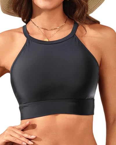 Women Swim Bikini Top - High Neck Modest Bathing Suit Top Swimwear